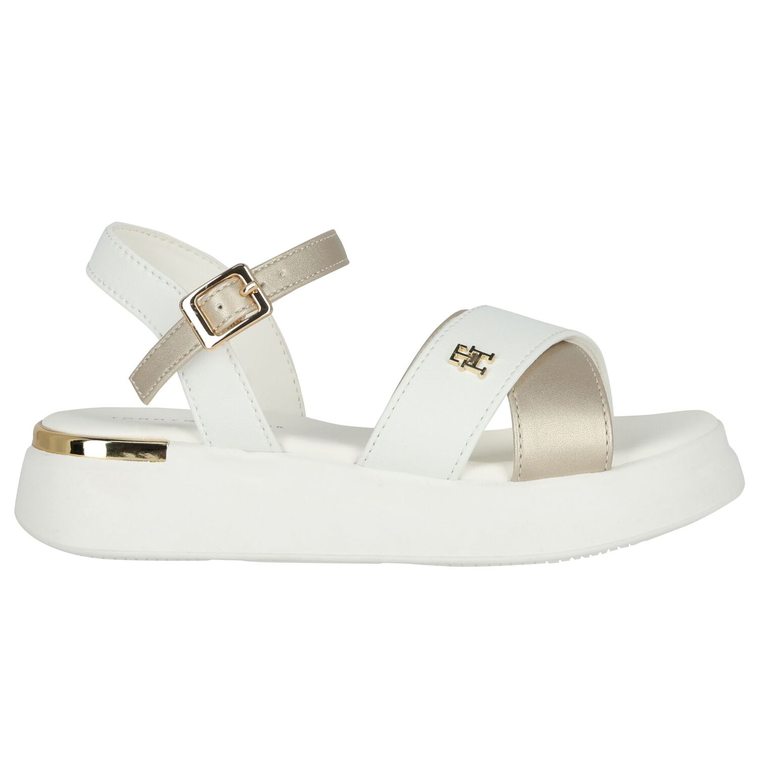 Girls White & Gold Logo Sandals, 1, hi-res