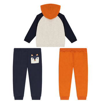 Younger Boys Ivory, Orange & Navy Blue 3 Piece Tracksuit