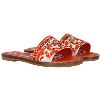Girls White & Orange Canvas Majolica Sliders