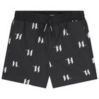 Boys Mini Me Black Logo Swim Shorts, 1, hi-res