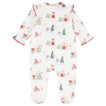 Baby Girls Ivory & Red Satin Bow Christmas Babygrow , 1 Baby Girls Ivory & Red Satin Bow Christmas Babygrow