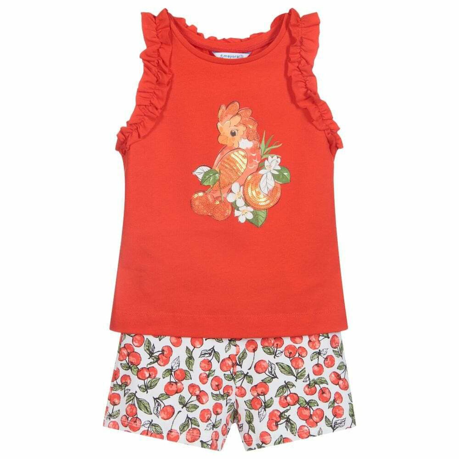 طقم شورت باللون الاحمر والابيض للبنات, 1, hi-res