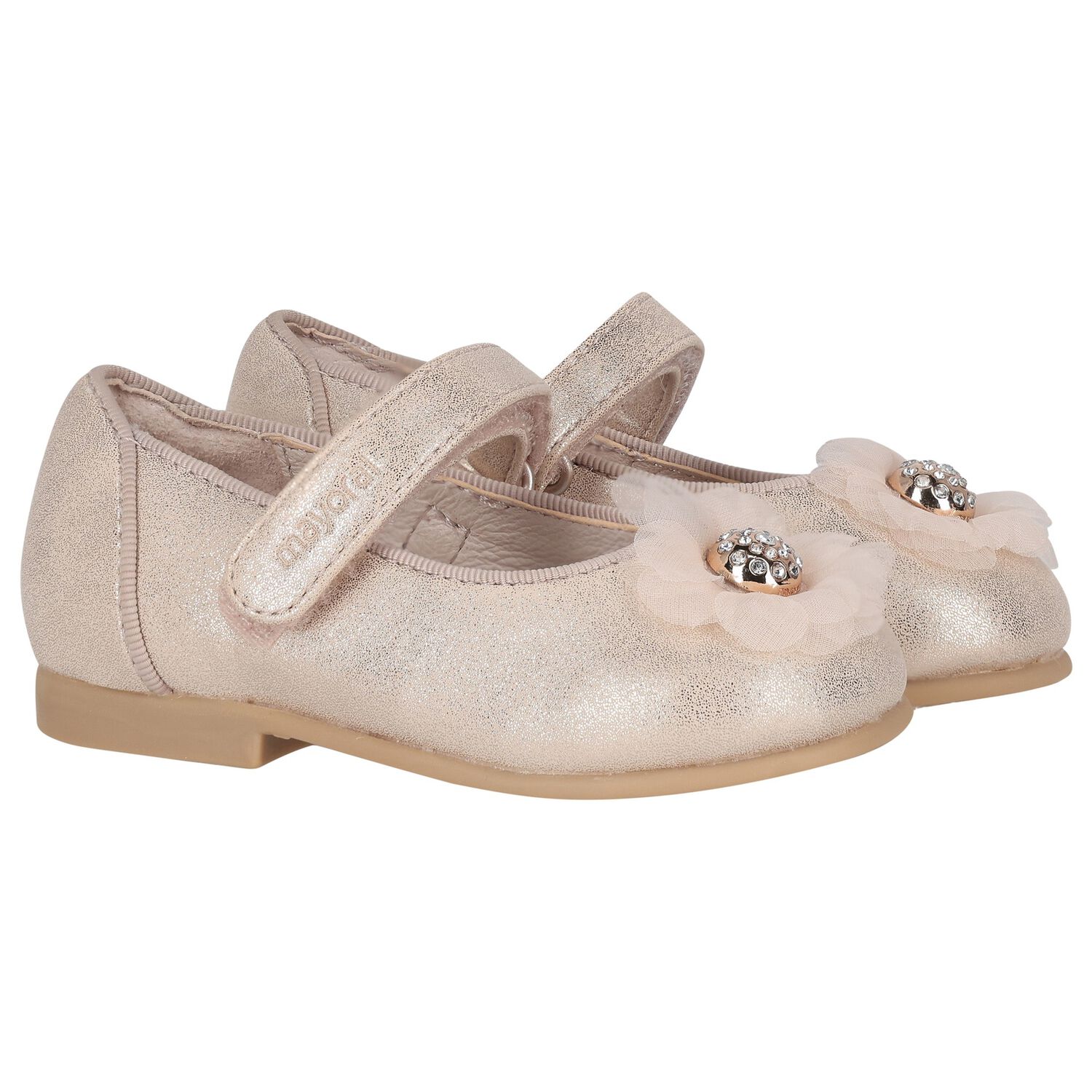 Younger Girls Rose Gold Flower Shoes, 2, hi-res image number null