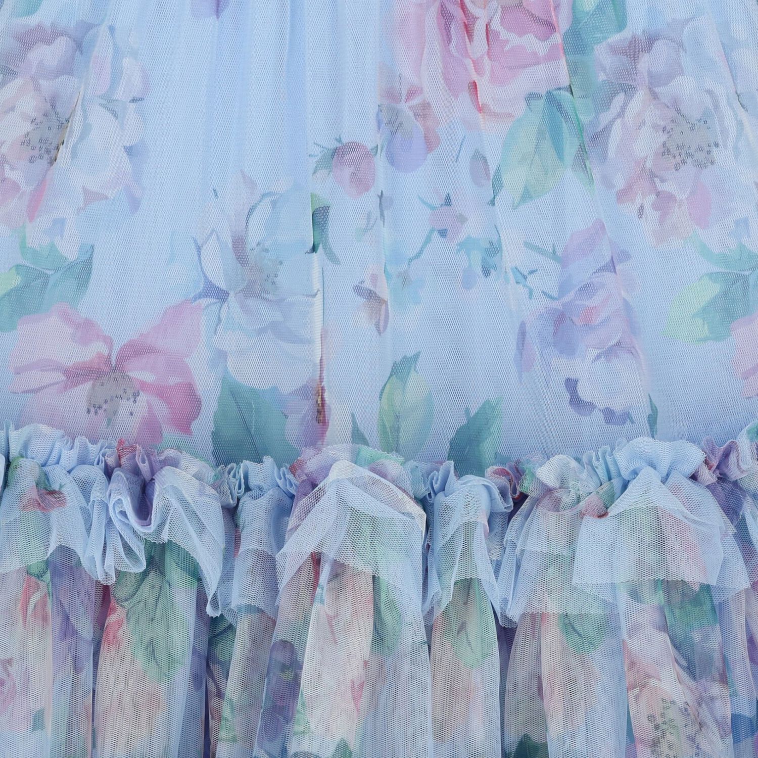 Girls Blue Floral Tulle Dress, 2, hi-res