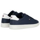 Boys Navy Blue & White Logo Trainers, 1, hi-res