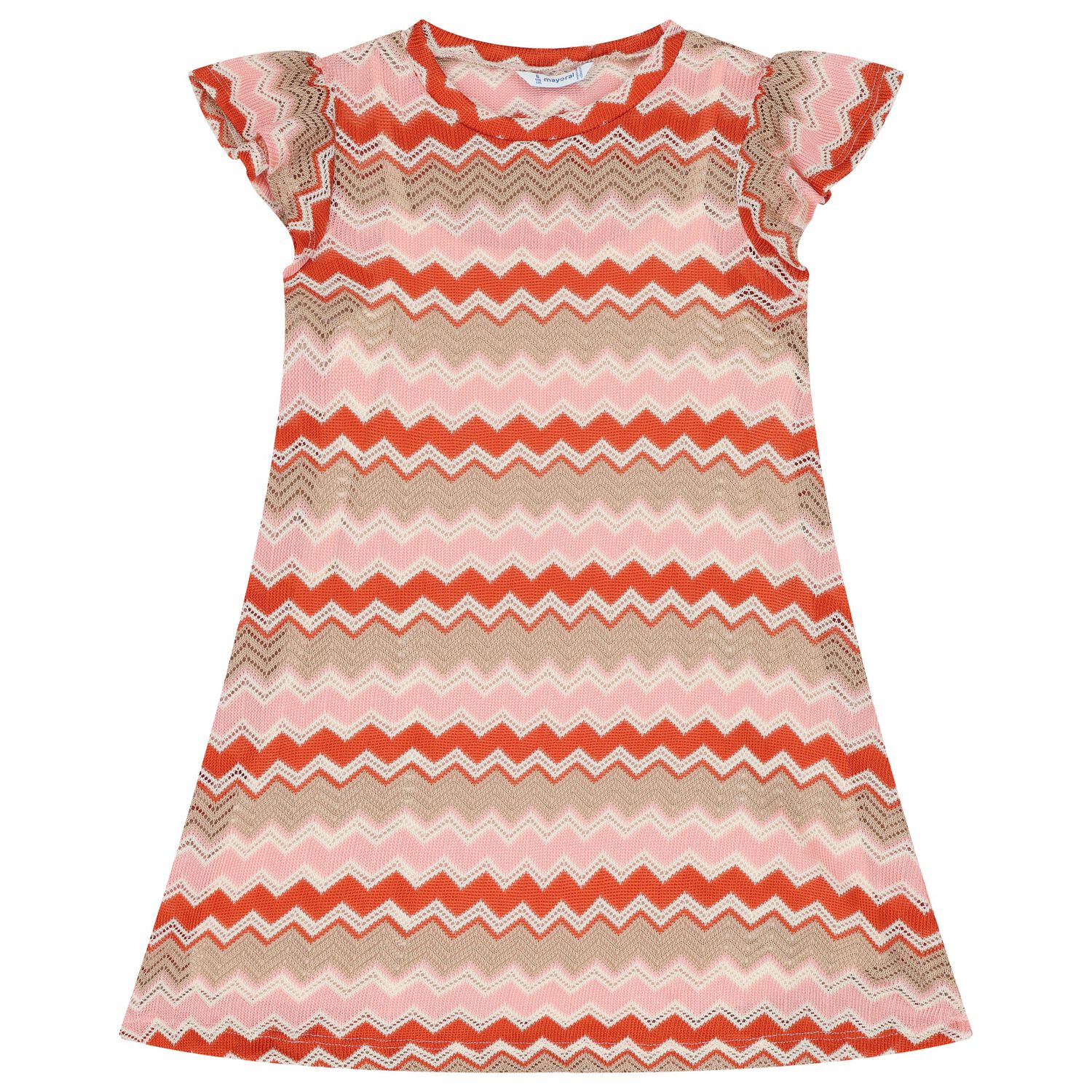Girls Pink, Orange & Beige Knitted Zigzag Dress, 1, hi-res image number null