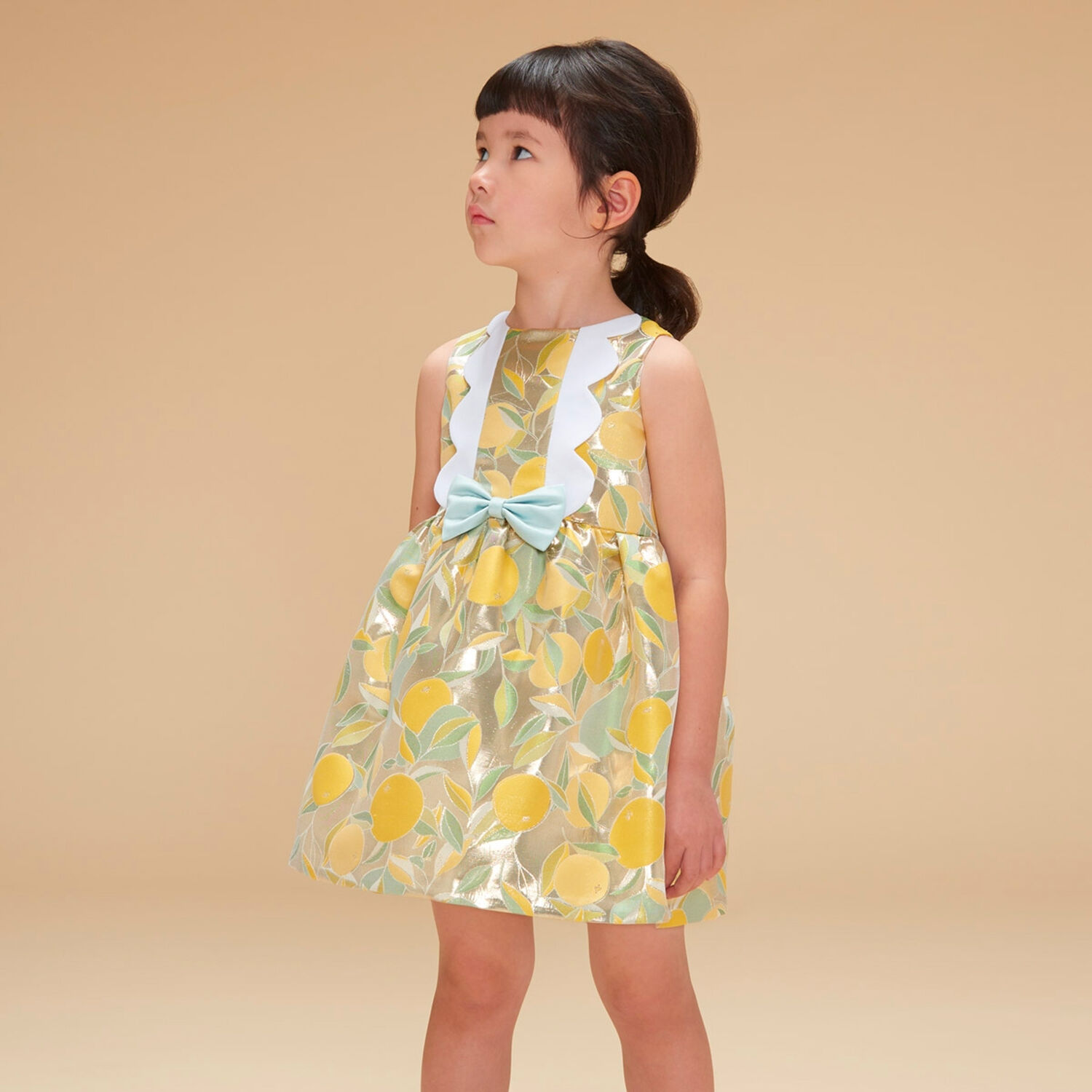 Girls Gold Lemon Jacquard Dress, 1, hi-res image number null