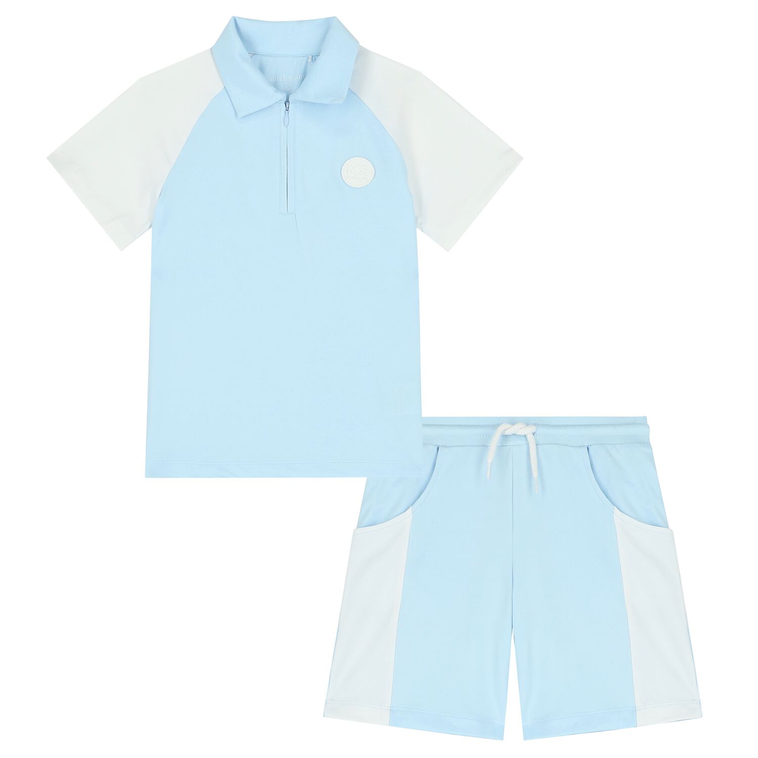 Boys Blue & White Logo Shorts Set, 1, hi-res image number null