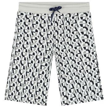 Boys White & Black Logo Shorts