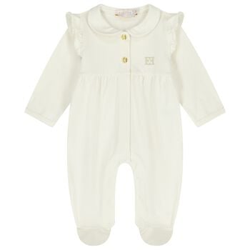 Baby Girls Ivory Logo Ruffled Babygrow