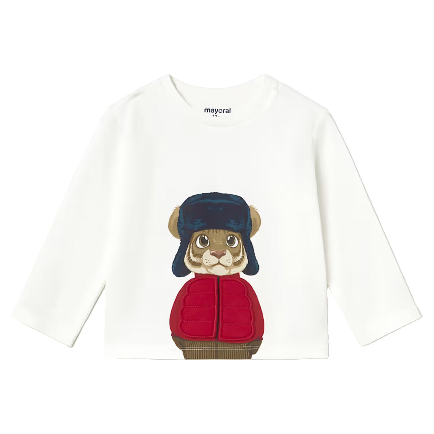 Younger Boys Ivory Tiger Long Sleeve Top, 2, hi-res