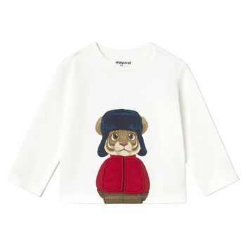 Younger Boys Ivory Tiger Long Sleeve Top