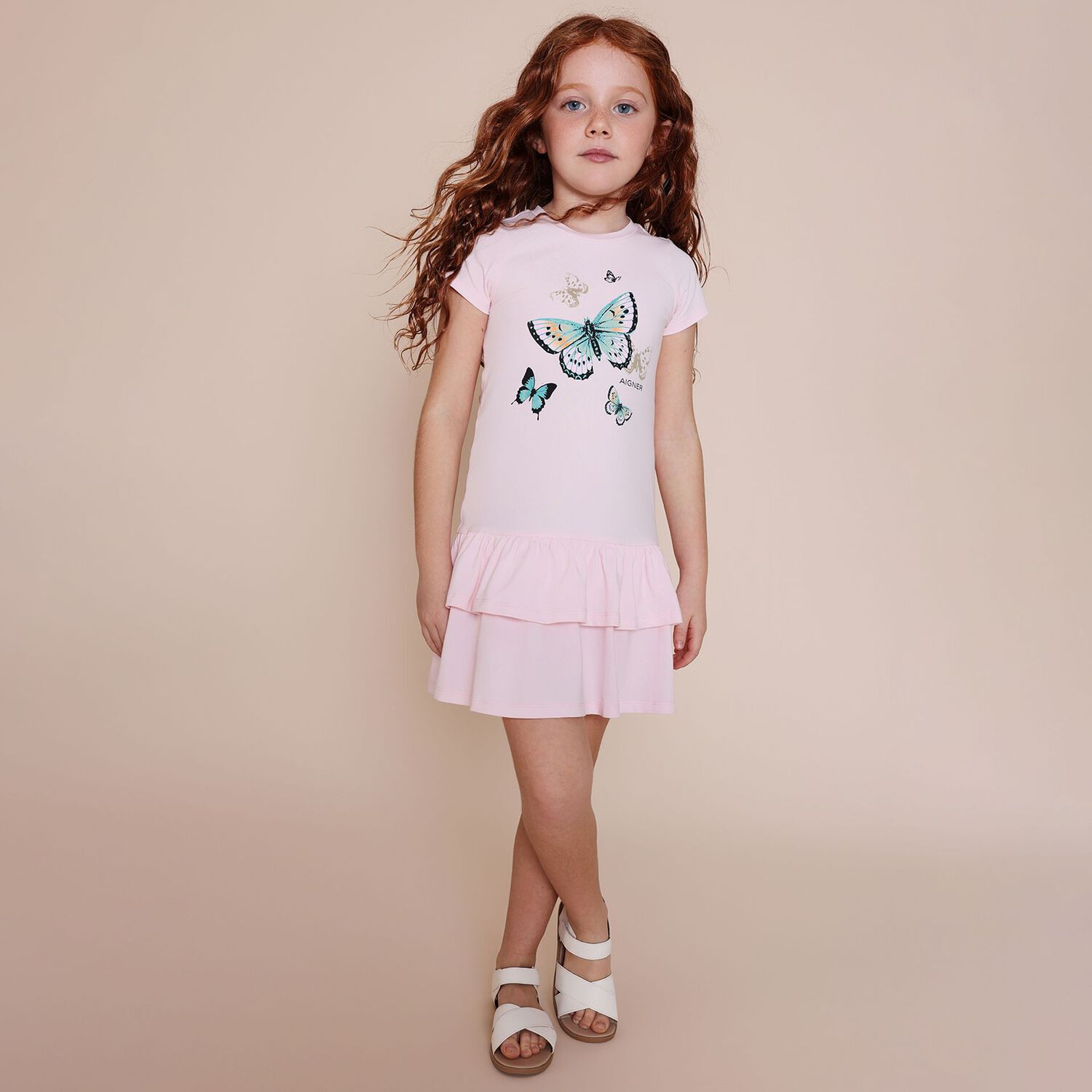 Girls Pink Butterflies Logo Dress, 3, hi-res