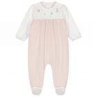 Baby Girls White & Beige Floral Babygrow, 1, hi-res