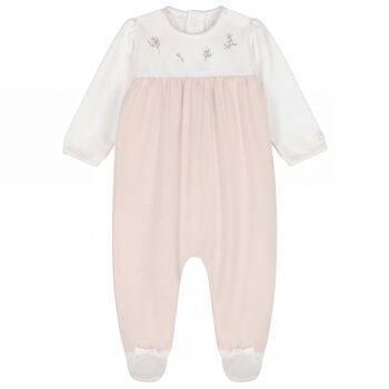 Baby Girls White & Beige Floral Babygrow