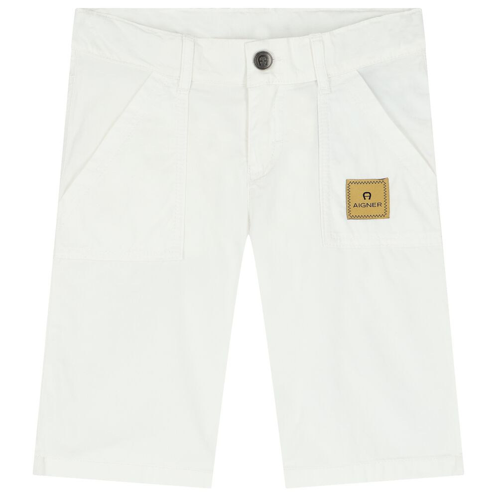 Aigner Boys White Logo Shorts | Junior Couture UAE