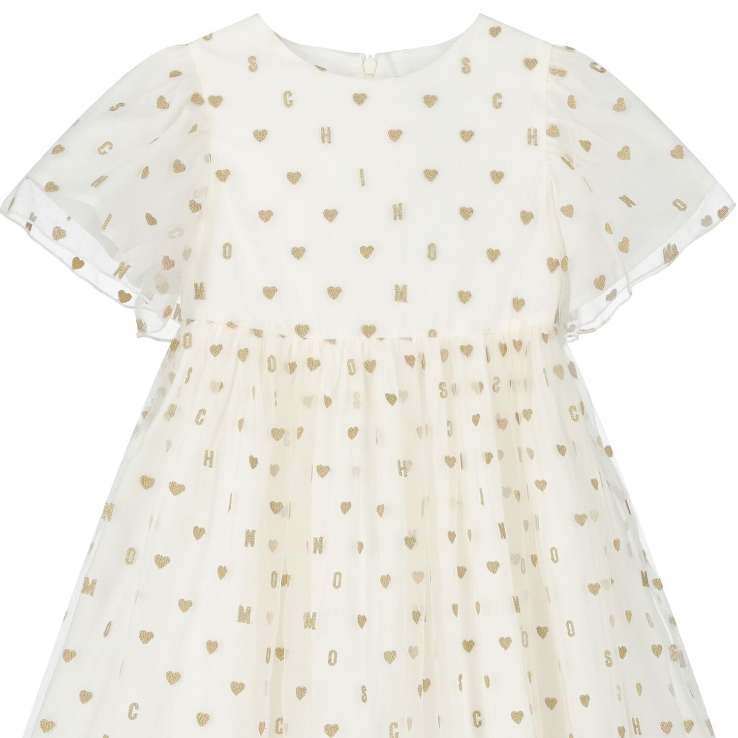 فستان بنات من التول بالشعار وطبعه قلوب باللون العاجى, 1, hi-res image number null