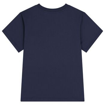 Boys Navy Blue Teddy Bear Logo T-Shirt