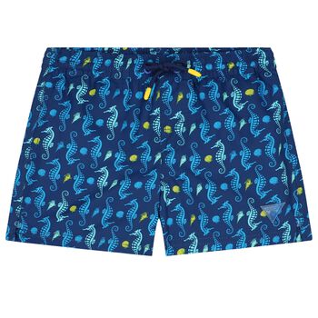 Boys Navy Blue Printed Swim Shorts