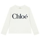 Girls White Logo Long Sleeve Top, 2, hi-res