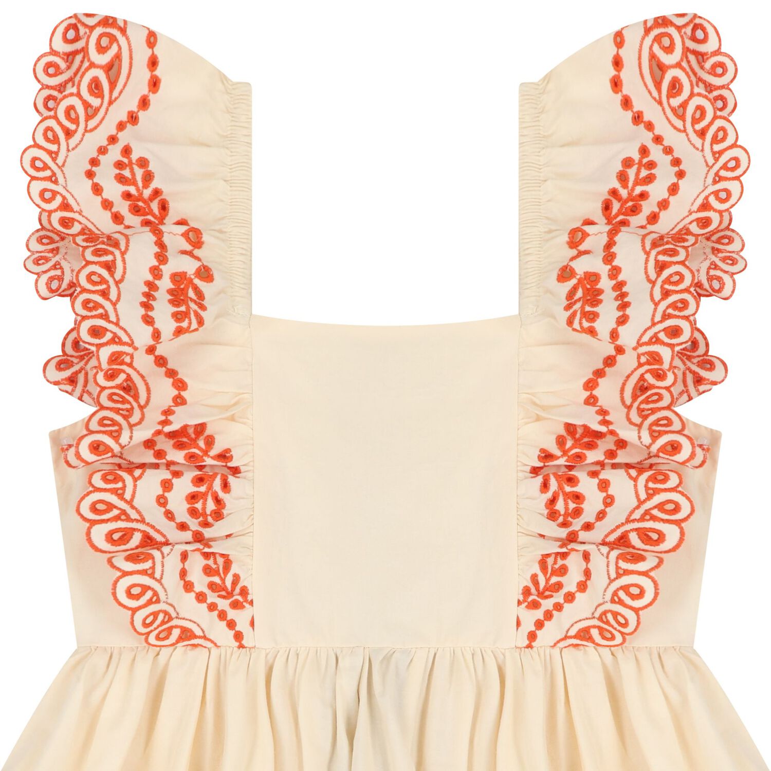 Girls Orange Broderie Anglaise Dress, 1, hi-res