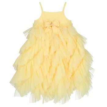 Girls Yellow Tulle Ruffles Dress