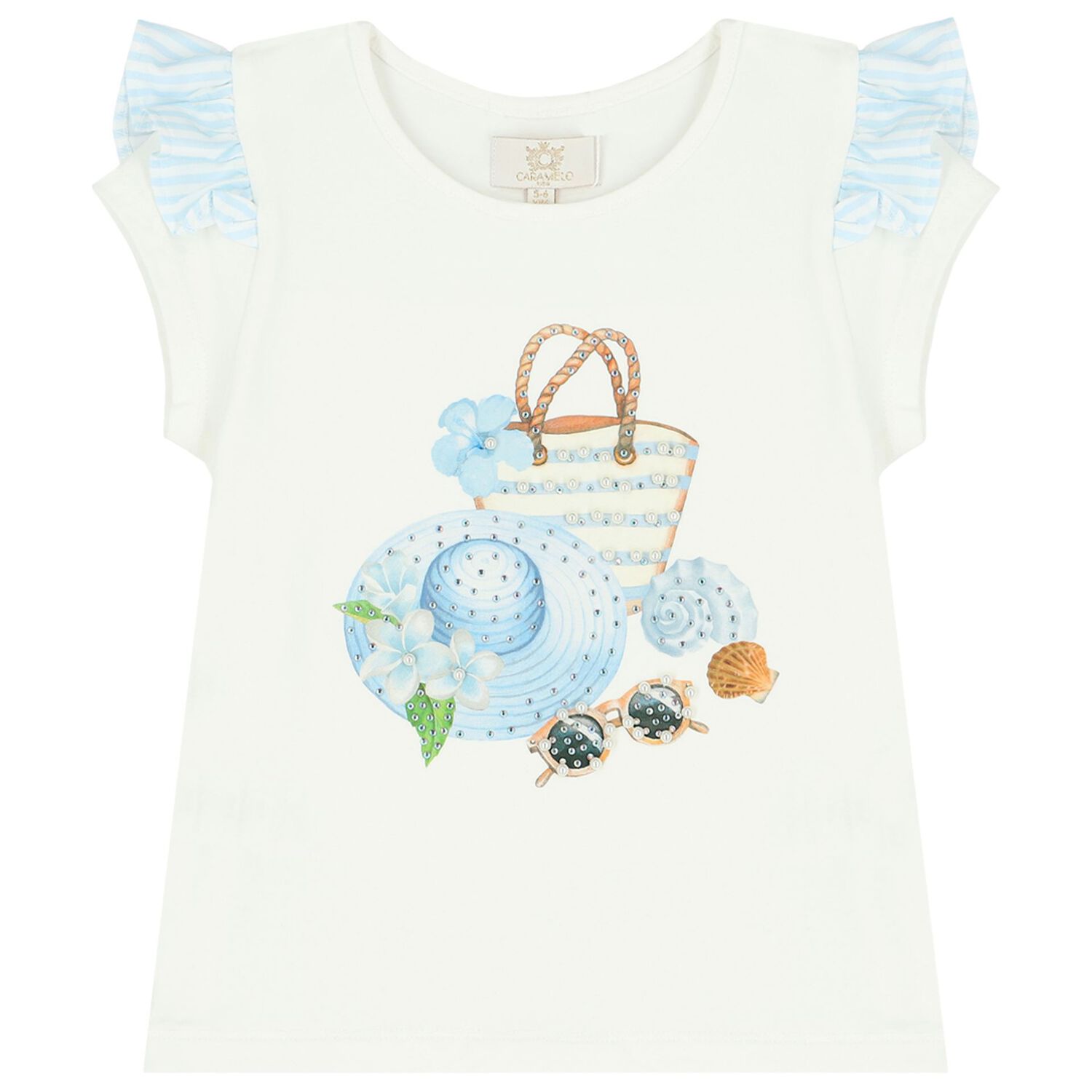 Girls White & Blue Striped Skirt Set, 2, hi-res image number null