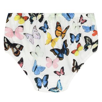 Younger Girls White & Blue Poplin Butterfly Print Dress