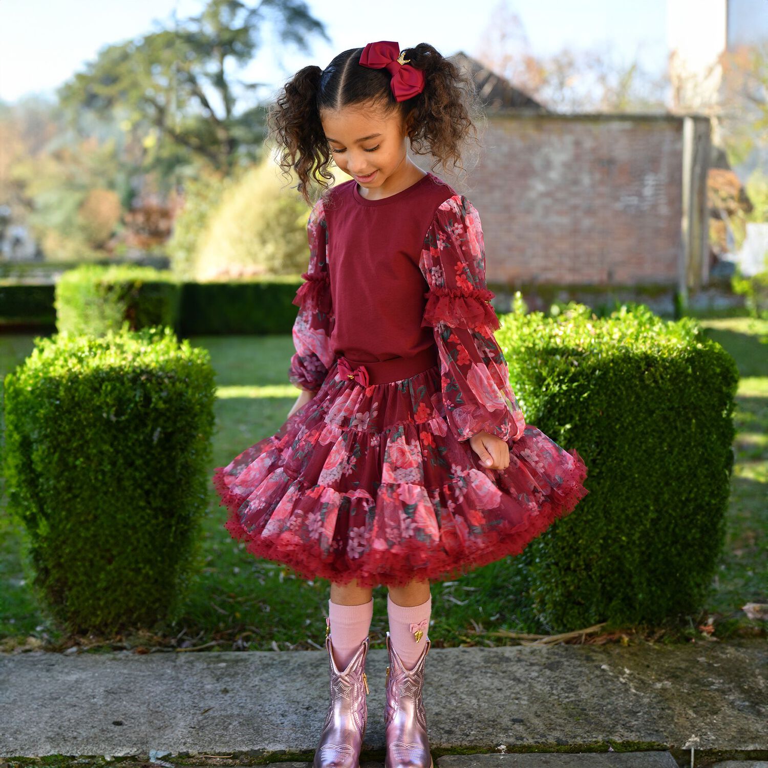 Girls Burgundy Bow Hairclip, 12, hi-res