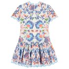 Girls Multi-Coloured Embroidered Floral Dress, 1, hi-res