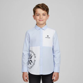 Boys Blue & White Logo Shirt, 1 Boys Blue & White Logo Shirt