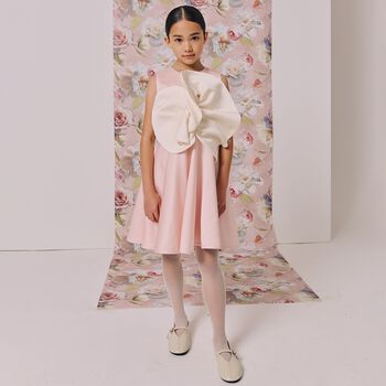 Girls Pink Flower Satin Dress