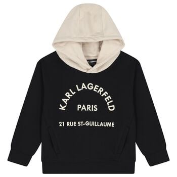 Boys Black & Beige Logo Hooded Top