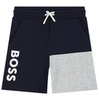 Younger Boys Navy Blue Logo Shorts, 2, hi-res