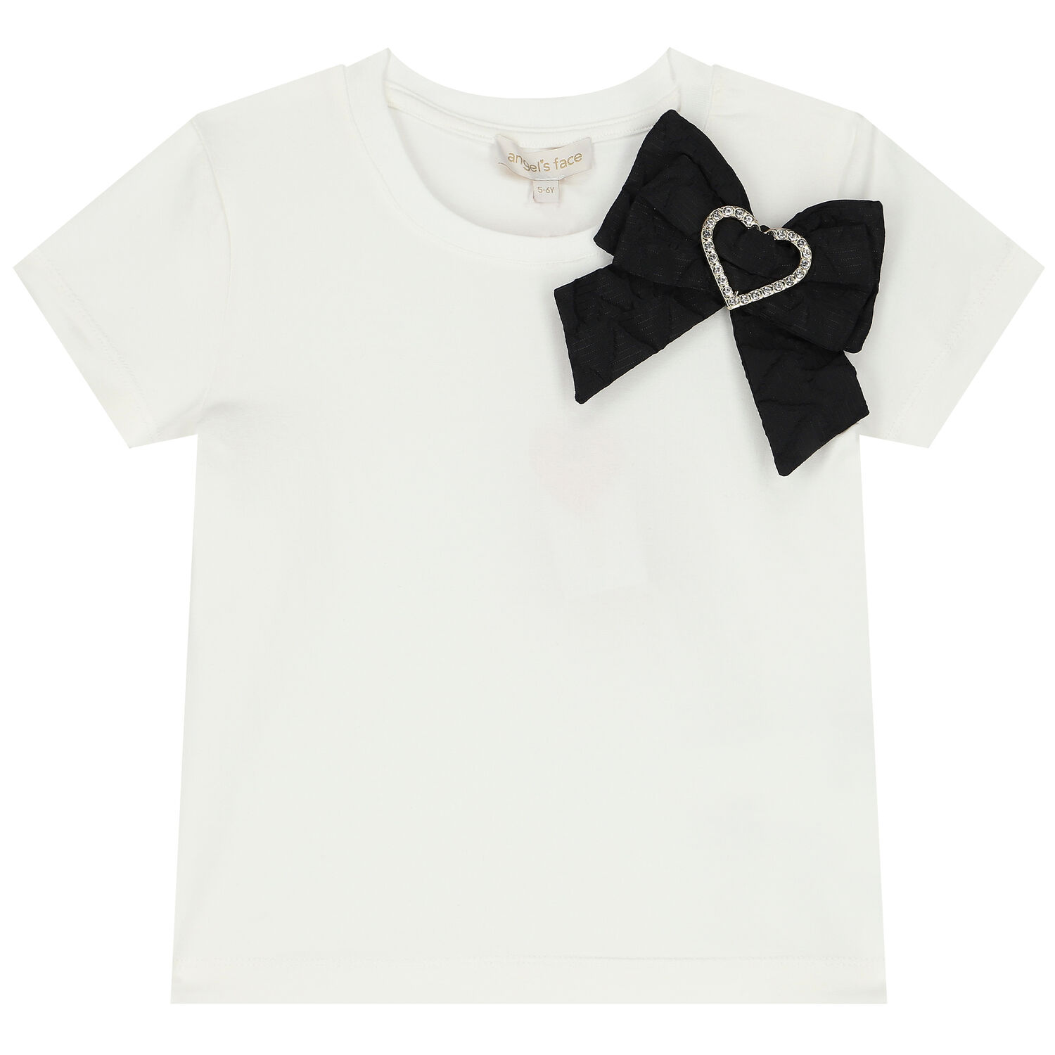 Girls White Jacquard Heart Bow T-Shirt, 1, hi-res