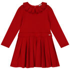 Girls Red Pleated Dress, 1, hi-res