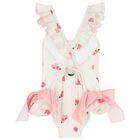 Girls White & Pink Rose Ruffled Swimsuit, 1, hi-res