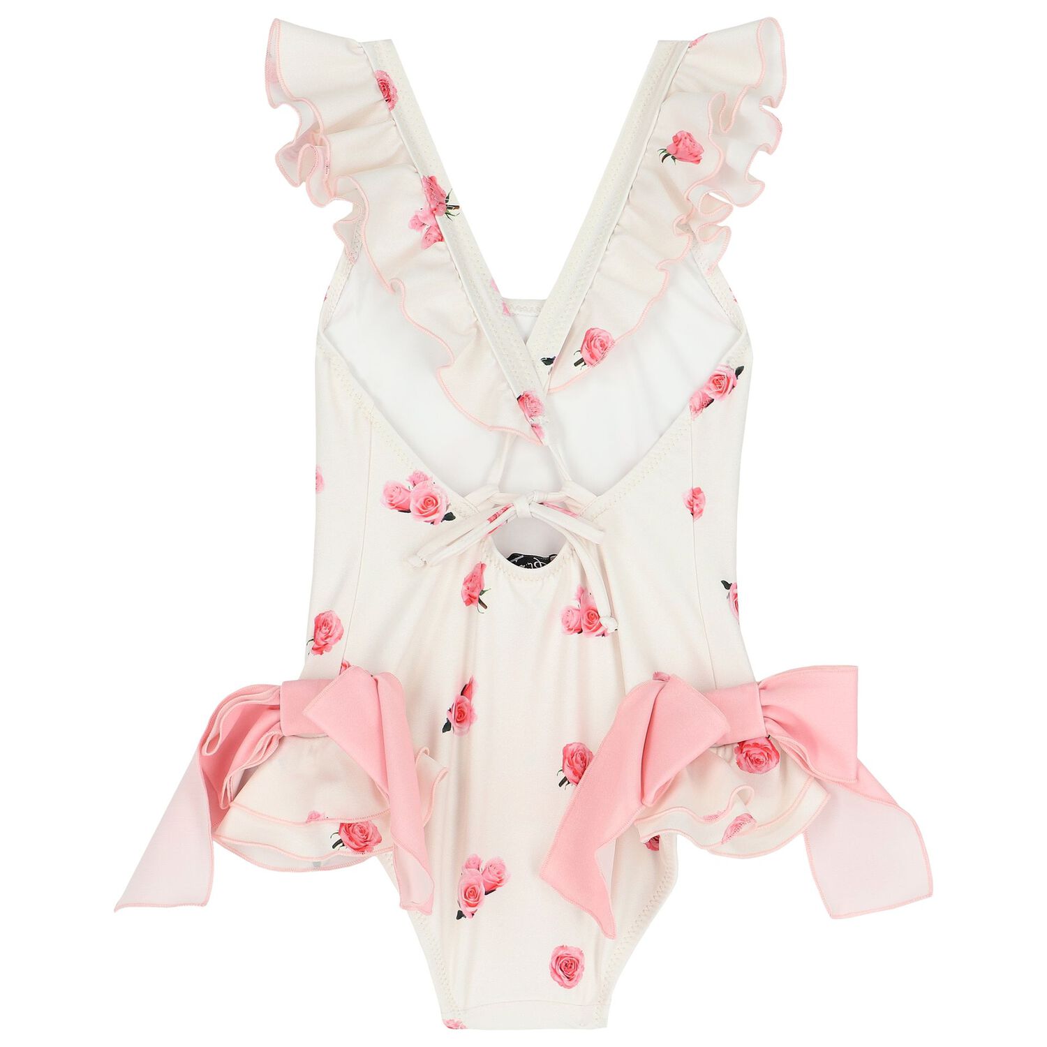 Girls White & Pink Rose Ruffled Swimsuit, 1, hi-res image number null