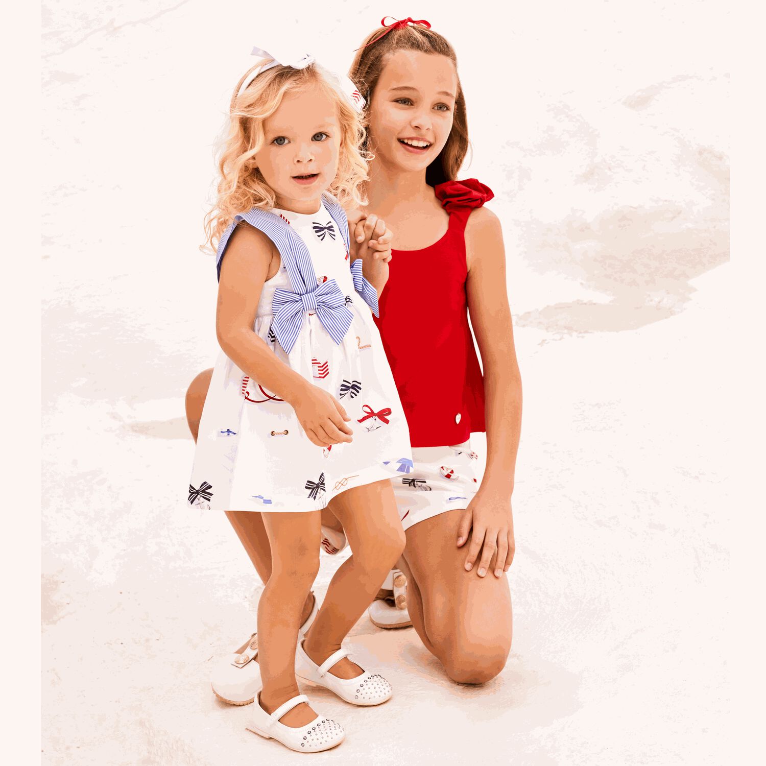 فستان بنات بفيونكة باللون الأبيض والأزرق, 1, hi-res image number null