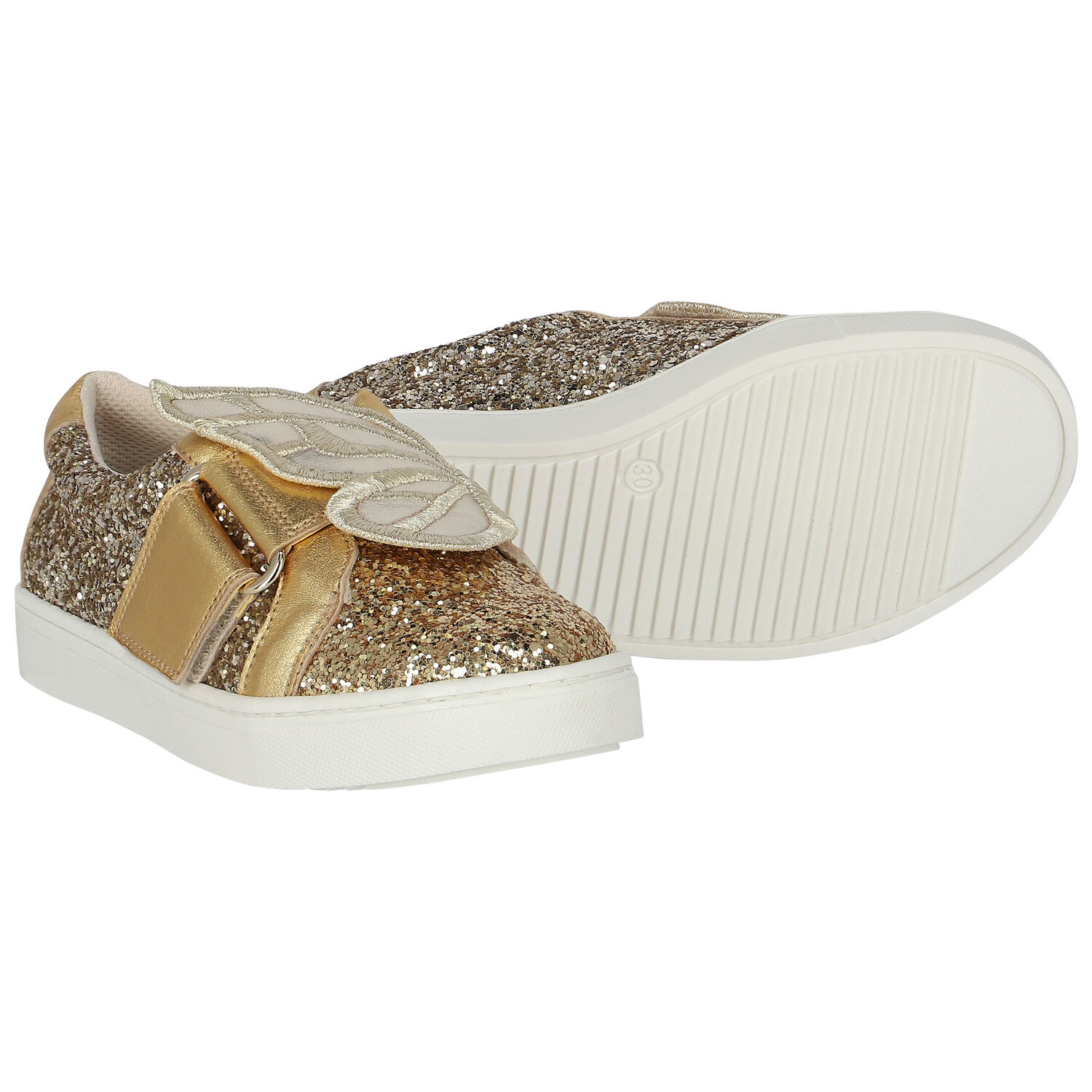 Girls Gold Embellished Butterfly Trainers, 1, hi-res