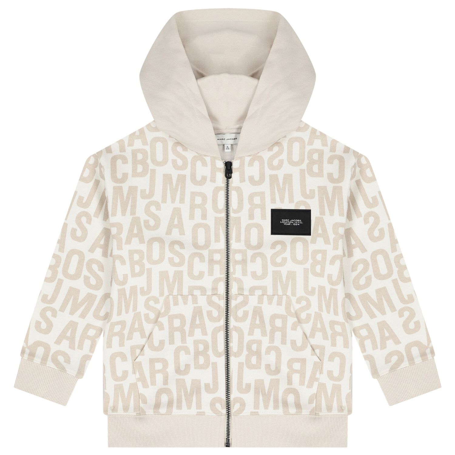 Boys White & Beige Logo Hooded Zip Up Top, 1, hi-res