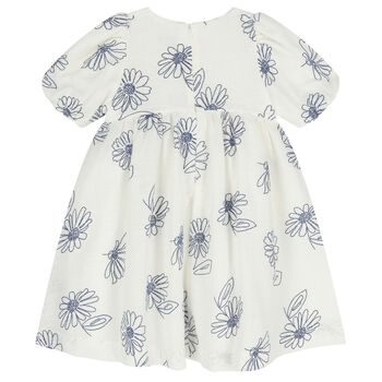 فستان بنات بنقشة زهور باللون الأبيض