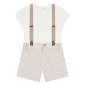 Baby Boys Beige & White Shorts Set