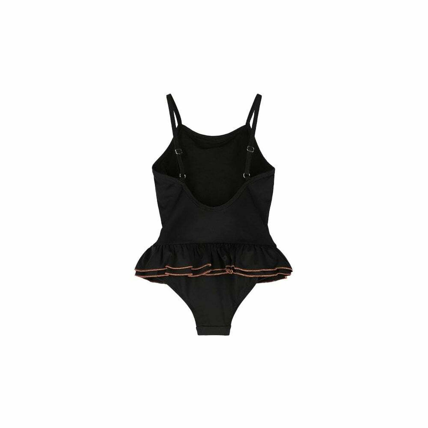 Girls Black Ruffle Swimsuit, 1, hi-res