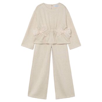 Girls Gold Bow Trouser Set