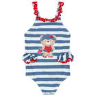 Younger Girls Blue & White Swimsuit Set, 1, hi-res