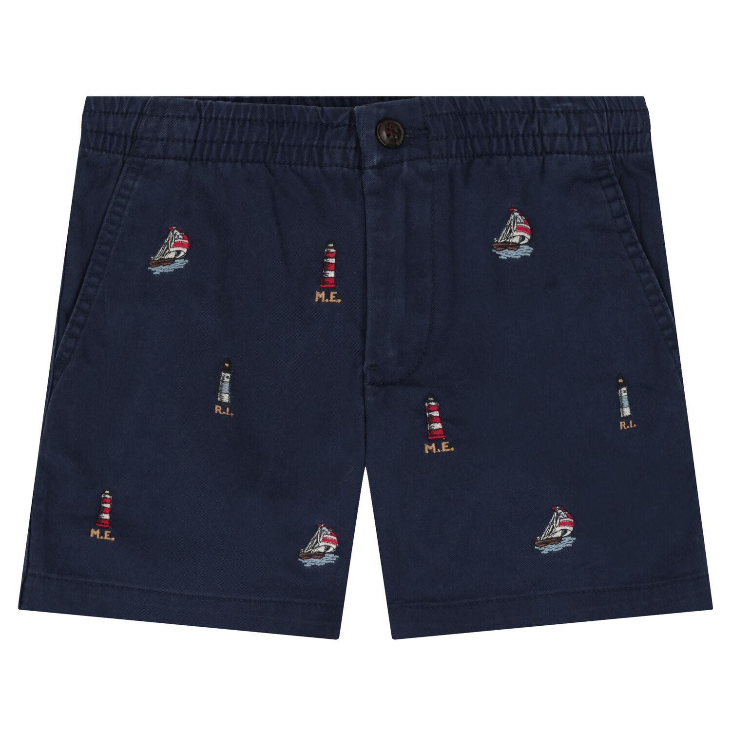 Boys Navy Blue Embroidered Shorts, 1, hi-res