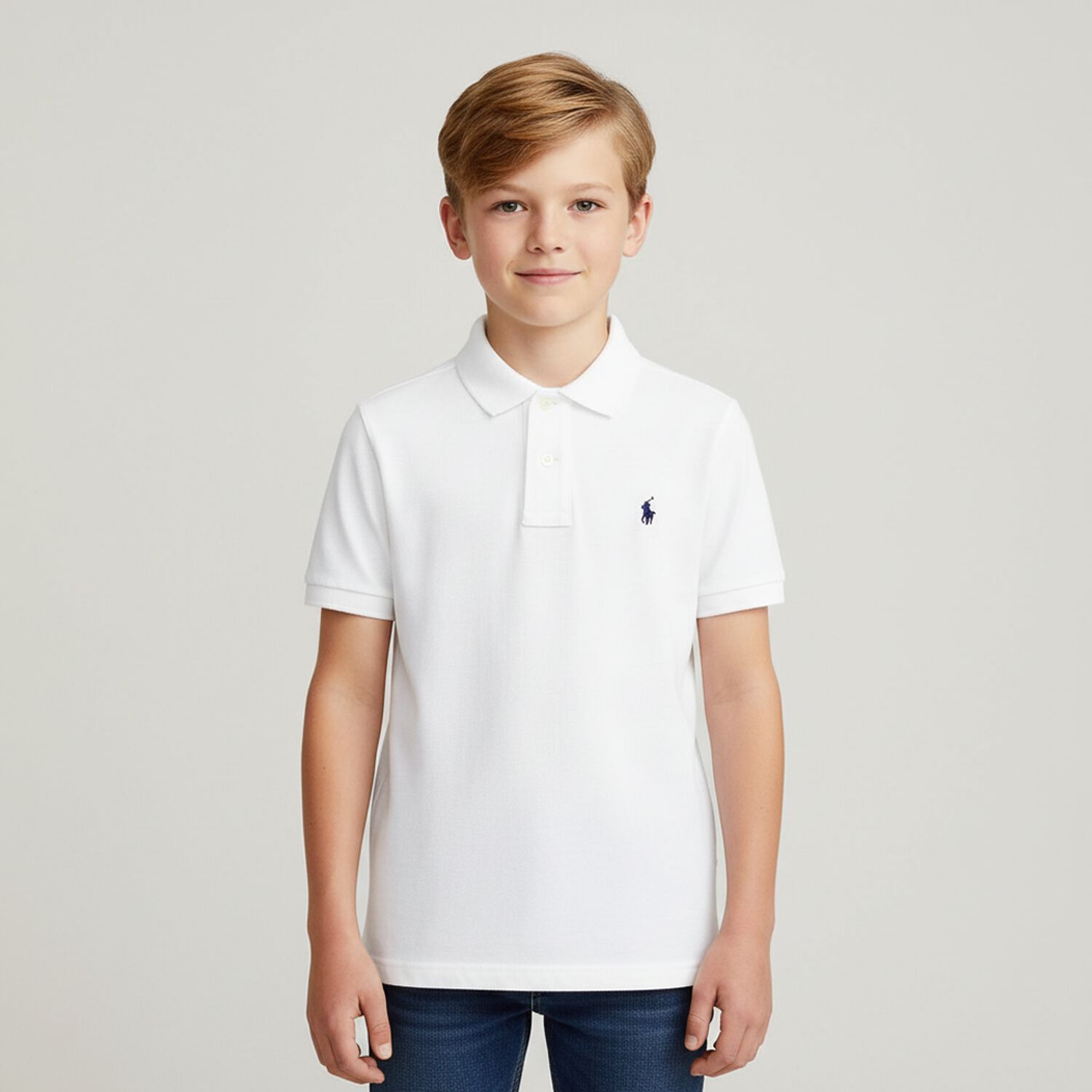 Boys White Slim Fit Logo Polo Shirt, 1, hi-res