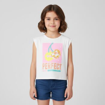 تيشيرت بنات مطرز باللون الأبيض