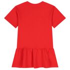 Girls Red Teddy Bear Logo Dress, 3, hi-res